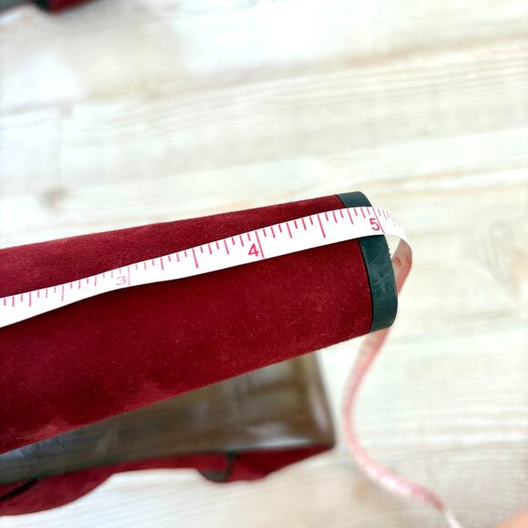 Stuart Weitzman Hijinx Platform Suede Peep Toe Heels | Deep Red Size 9 - Picture 11 of 11